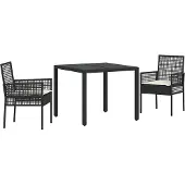 vidaXL Trädgårdsmöbelset 3 pcs Svart konstrotting