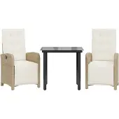 vidaXL Bistrogrupp med dynor 3 delar beige konstrotting