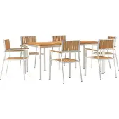 vidaXL Utomhusmatbord 7 pcs Brun Massivt teakträ