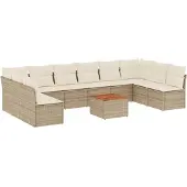 vidaXL Loungegrupp för trädgården m. dynor 11 delar beige konstrotting