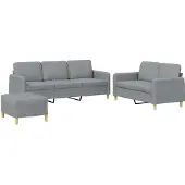 vidaXL Soffgrupp med dynor 3 delar Ljusgrå tyg