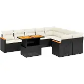 vidaXL Loungegrupp 10 delar med svarta dynor konstrotting