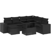 vidaXL Loungegrupp för trädgården med dynor 8 delar svart konstrotting