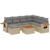 vidaXL Matgrupp för trädgården med dynor 8 delar beige konstrotting