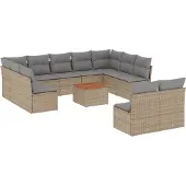 vidaXL Soffgrupp för trädgård med dynor 12 delar mixbeige konstrotting