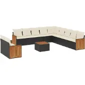 vidaXL Loungegrupp med dynor 12 delar svart konstrotting