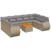 vidaXL Soffgrupp för trädgård med dynor 10 delar beige konstrotting