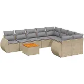 vidaXL Soffgrupp för trädgården med dynor 9 delar beige konstrotting