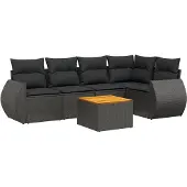vidaXL Loungegrupp med dynor 6 delar svart konstrotting