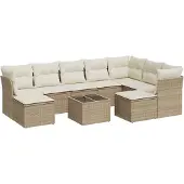 vidaXL Soffgrupp för trädgård med dynor 10 delar beige konstrotting