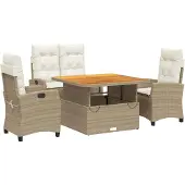 vidaXL Soffgrupp för trädgården med dynor 4 delar beige konstrotting
