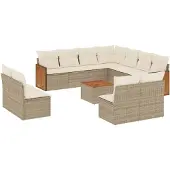 vidaXL Soffgrupp för trädgården 12 delar med dynor beige konstrotting