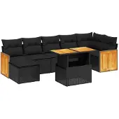 vidaXL Loungegrupp för trädgården med dynor 8 delar svart konstrotting