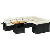 vidaXL Loungegrupp 10 delar med svarta dynor konstrotting
