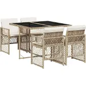 vidaXL Matgrupp för trädgården med dynor 5 delar beige konstrotting