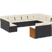 vidaXL Loungegrupp med dynor 12 delar svart konstrotting