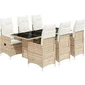 vidaXL Caféset för trädgården 7 delar med dynor beige konstrotting