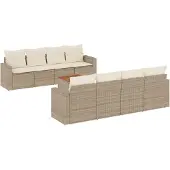 vidaXL Soffgrupp för trädgården med dynor 9 delar beige konstrotting
