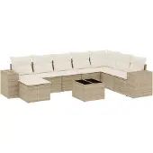 vidaXL Soffgrupp för trädgården med dynor 9 delar beige konstrotting