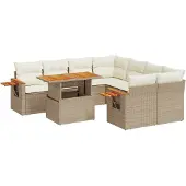 vidaXL Soffgrupp för trädgården med dynor 9 delar beige konstrotting