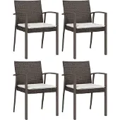 vidaXL Trädgårdsstolar 4 st med dynor brun 56,5x57x83 cm konstrotting