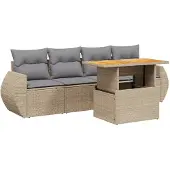 vidaXL Soffgrupp för trädgården med dynor 5 delar beige konstrotting
