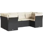 vidaXL Loungegrupp med dynor 6 delar svart konstrotting