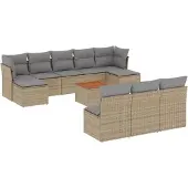 vidaXL Loungegrupp för trädgården m. dynor 11 delar beige konstrotting