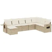 vidaXL Matgrupp för trädgården med dynor 8 delar beige konstrotting