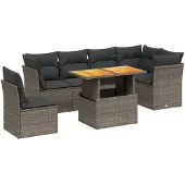 vidaXL Soffgrupp för trädgården med dynor 7 delar grå konstrotting