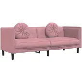vidaXL Soffa med kuddar 3-sits rosa sammet