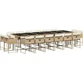 vidaXL Matgrupp för trädgården med dynor 17 delar beige konstrotting