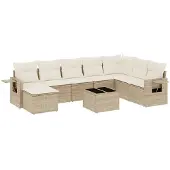 vidaXL Soffgrupp för trädgården med dynor 9 delar beige konstrotting
