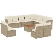 vidaXL Soffgrupp för trädgården med dynor 13 delar beige konstrotting