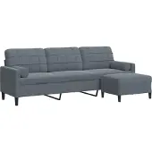 vidaXL 3-sitssoffa med fotpall Mörkgrå 210 cm sammet
