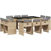 vidaXL Matgrupp för trädgården med dynor 11delar mixbeige konstrotting