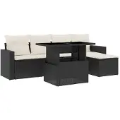 vidaXL Loungegrupp med dynor 6 delar svart konstrotting