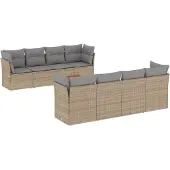 vidaXL Soffgrupp för trädgården med dynor 9 delar beige konstrotting