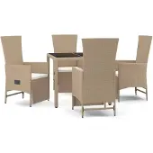 vidaXL Matgrupp för trädgården med dynor 5 delar beige konstrotting