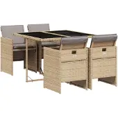 vidaXL Matgrupp för trädgården med dynor 5 delar mixbeige konstrotting