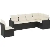 vidaXL Loungegrupp med dynor 6 delar svart konstrotting