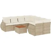 vidaXL Soffgrupp för trädgården med dynor 9 delar beige konstrotting