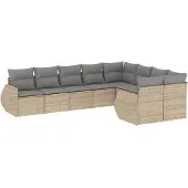 vidaXL Soffgrupp för trädgården med dynor 9 delar beige konstrotting