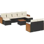 vidaXL Loungegrupp 10 delar med svarta dynor konstrotting