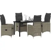 vidaXL Trädgårdsmöbelset med kudde 5 pcs Grå Poly rattan