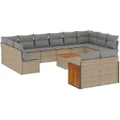 vidaXL Soffgrupp för trädgården med dynor 13 delar beige konstrotting