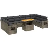 vidaXL Loungegrupp för trädgården med dynor 11 delar grå konstrotting