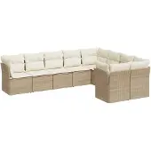 vidaXL Soffgrupp för trädgården med dynor 9 delar beige konstrotting
