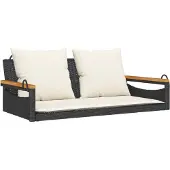 vidaXL Gungbänk med dynor svart 109x62x40 cm konstrotting
