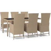 vidaXL Matgrupp för trädgården med dynor 7 delar beige konstrotting
